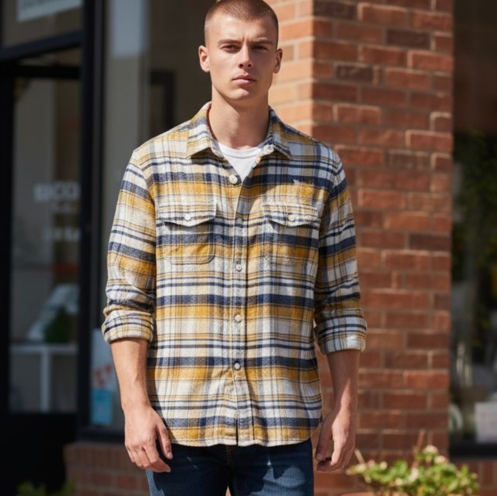 Mens American Eagle Super Soft Plaid Flannel Shirt Long Sleeve Button Down Small